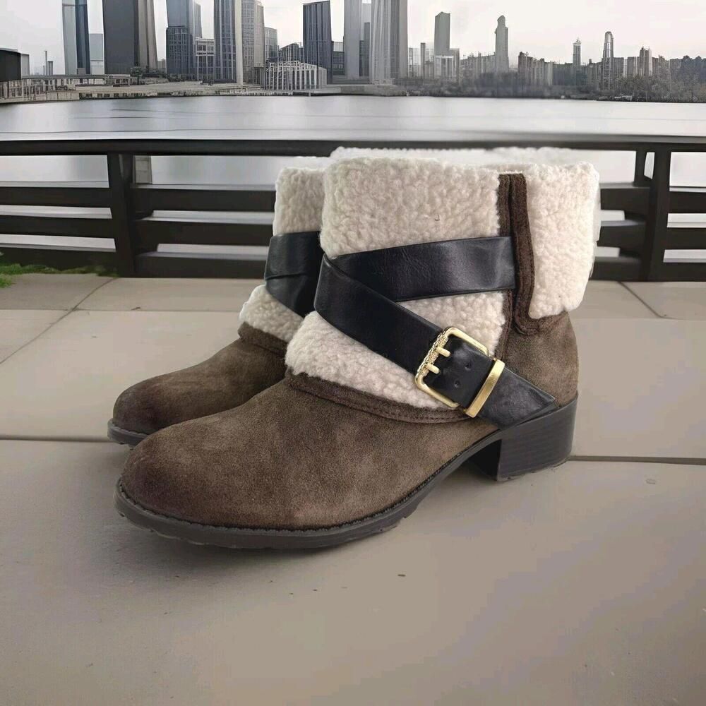 Charles By Charles David Jen Women's US 7.5 Brown Ankle Boot Fur Trim Booties